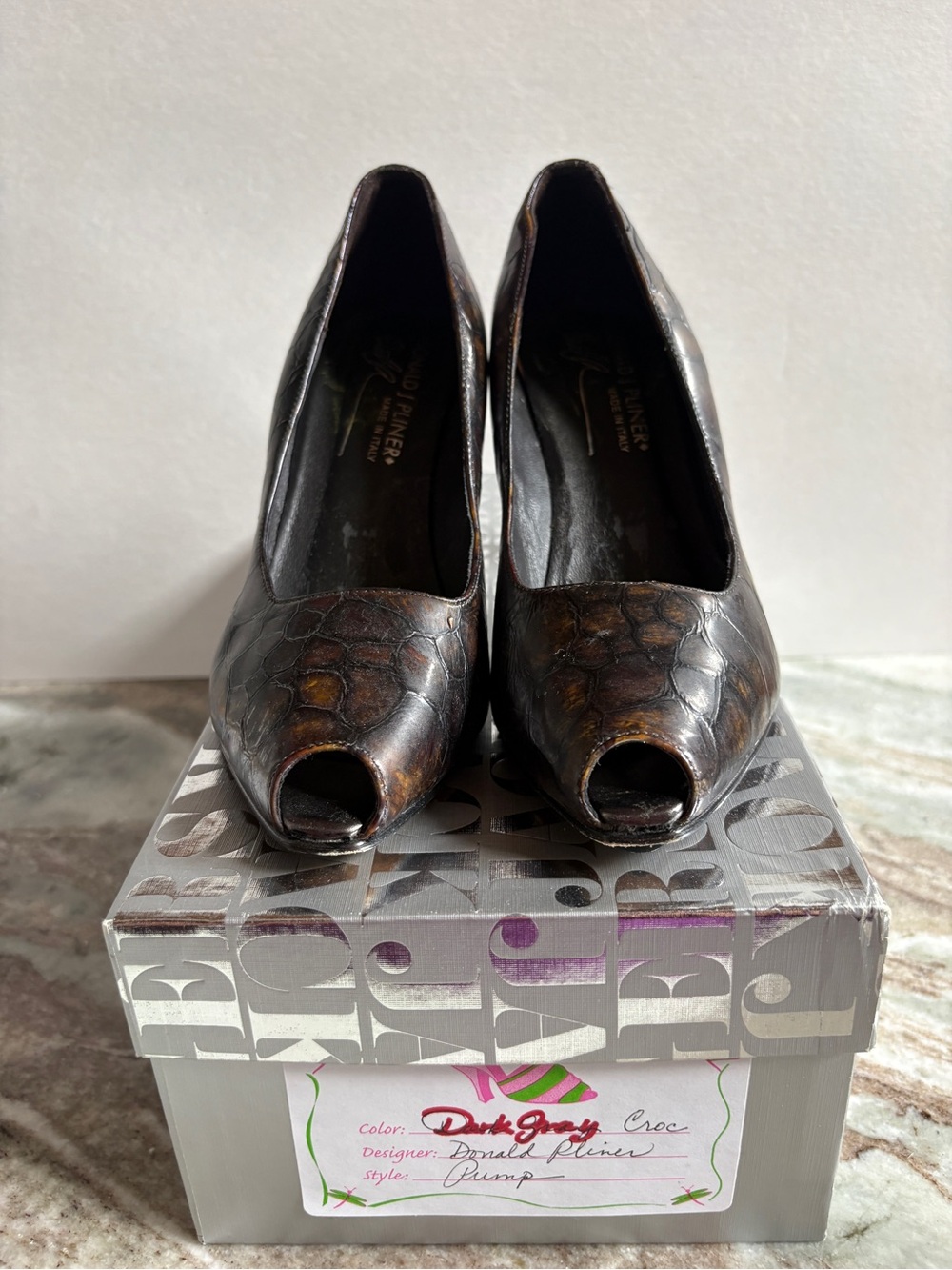 Donald J. Pliner Croc Peep-Toe Pumps